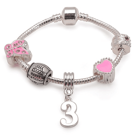 Children's 'Pink Princess 4th Birthday' Silver Plated Charm Bead Bracelet
