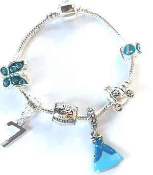 Children's Blue 'Happy 5th Birthday' Silver Plated Charm Bead Bracelet