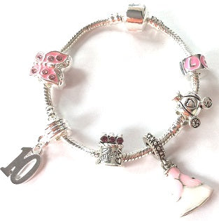 Children's 'Pink Princess 6th Birthday' Silver Plated Charm Bead Bracelet