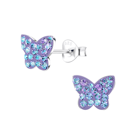 Children's Sterling Silver 'Blue Sparkle Butterfly' Crystal Stud Earrings