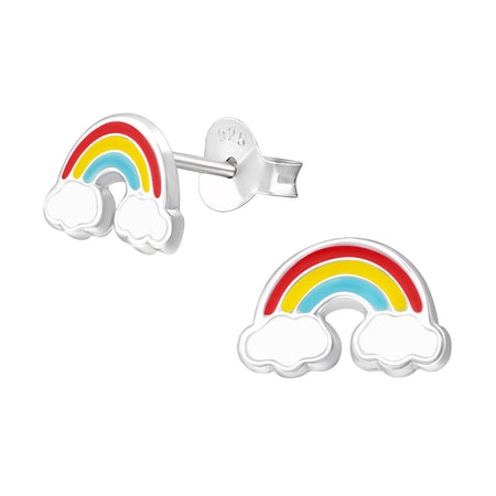 Children's Sterling Silver 'Panda and Rainbow' Stud Earrings