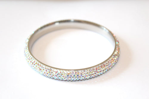 Stainless Steel & Czech 'Rainbow Sparkle' Rainbow and Silver Bangle/Bracelet