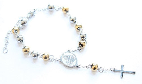 Silver and Golden Coloured Catholic Rosary/Prayer Bead Bracelet