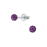 925 Sterling Silver Light Amethyst Purple CZ Crystal 4mm Disco Ball Earrings