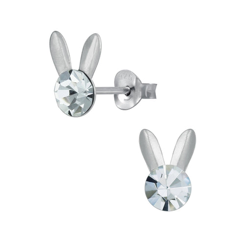 Adult's/Teen's Sterling Silver 'Crystal with Bunny Rabbit Ears' Easter Stud Earrings
