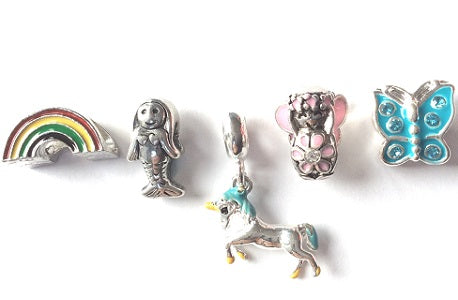 Set of 5 Silver Plated Fantasy Themed Charms and Beads