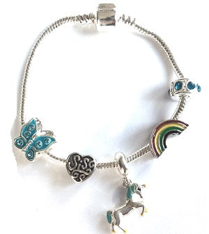 Children's 'I Love Unicorns' Silver Plated Charm Bead Bracelet