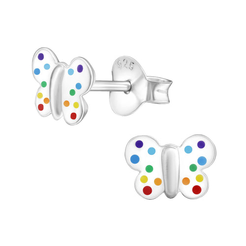 Children's Sterling Silver Rainbow Spots Butterfly Stud Earrings