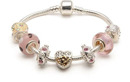 Adult's Teacher Bracelet 'Pink Parfait' Silver Plated Charm Bead Bracelet