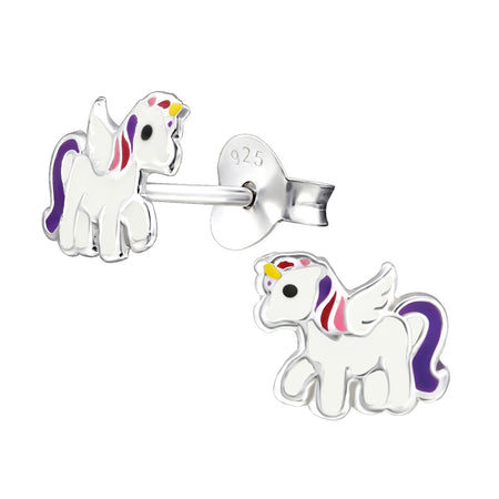 Children's Sterling Silver Pastel Unicorn Stud Earrings