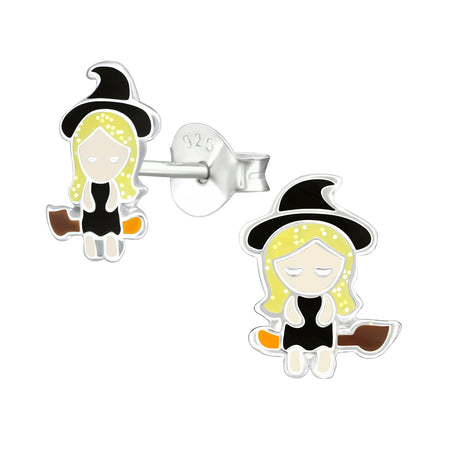 Children's Sterling Silver Halloween Witch Hat Stud Earrings