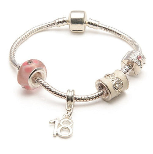 silver pink bracelet, 18th birthday gifts girl and charm bracelet gifts for 18 year old girl