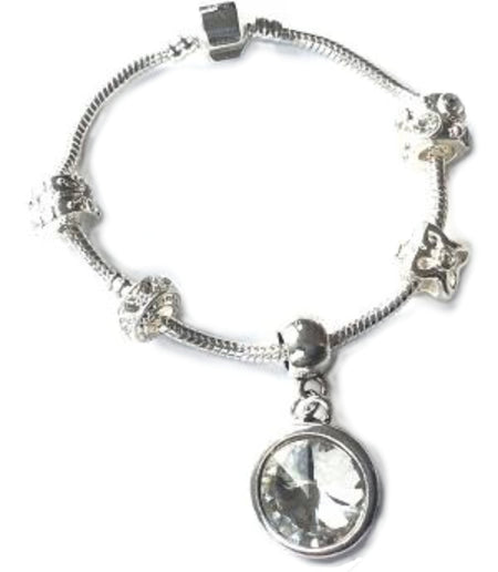 Adult's 'June Birthstone' Amethyst Coloured Crystal Silver Plated Charm Bead Bracelet