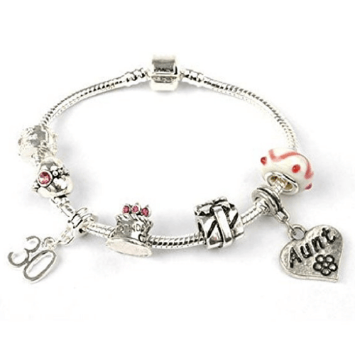Aunt Age 30 'Birthday Wishes' Silver Plated Charm Bead Bracelet