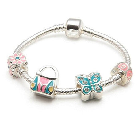 Children's Sisters 'Blue Kitty Cat' Silver Plated Charm Bead Bracelet