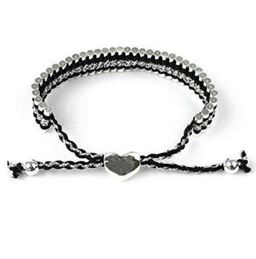 Silver Plated Black Braided Adjustable Friendship Bracelet