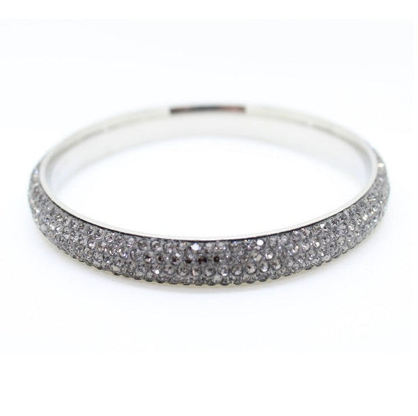 Stainless Steel & Czech 'Midnight Sparkle' Midnight Grey and Silver Bangle/Bracelet