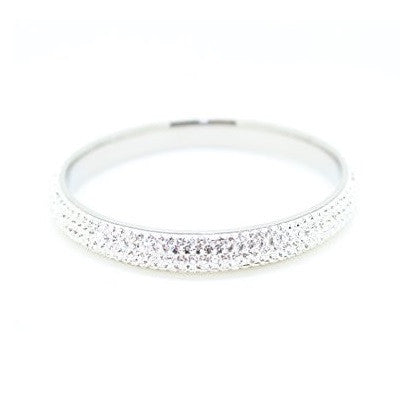 Stainless Steel & Czech 'Ice Sparkle' Crystal White and Silver Bangle/Bracelet