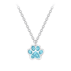 Children's Sterling Silver 'Aqua Blue Crystal Paw' Pendant Necklace