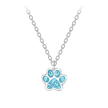 Children's Sterling Silver 'Aqua Blue Sparkle Paw and Heart' Crystal Stud Earrings