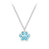 Children's Sterling Silver 'Aqua Blue Crystal Paw' Pendant Necklace