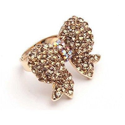 Designer Inspired Gold and Crystal Diamante 'Fox' Cocktail Ring