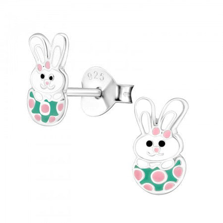 Children's Sterling Silver Set of 3 Pairs of Easter Bunny Themed Stud Earrings