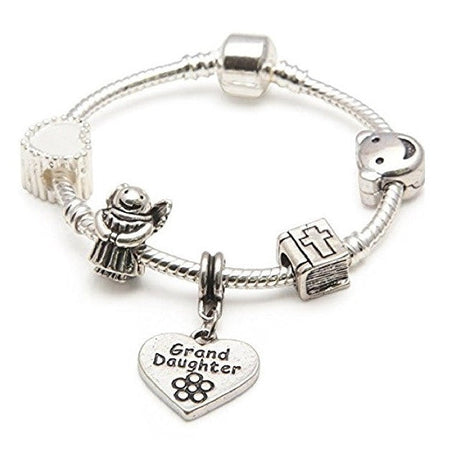 Baby Girls 'Little Angel Grand Daughter' Silver Plated Charm Bead Bracelet