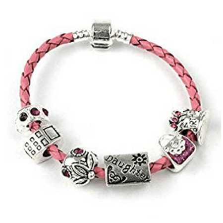 Children's 'Simply Black' Silver Plated Black Leather Charm Bead Bracelet