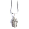 Diamante necklace with hamsa hand close up