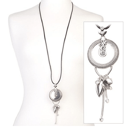 'Diamante Hamsa Hand / Hand of Fatima' Silver Plated Necklace