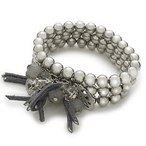 Designer Inspired 'Silver Enchantment' 3 Layer Stretch Charm Bead Bracelet