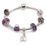 purple bracelet, 60th birthday gifts and charm bracelet gifts for 60 year old