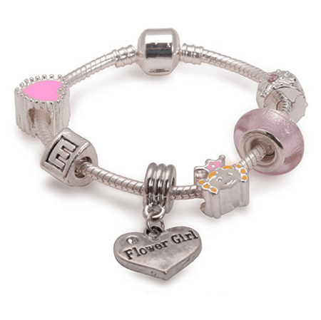 Children's Flower Girl 'Pink Butterfly' Silver Plated Charm Bead Bracelet