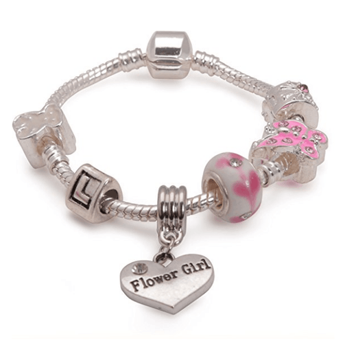 sparkle pink flower girl charm bracelet gift