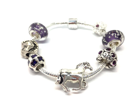 Children's Princess 'Purple Fairy Dream' Silver Plated Charm Bead Bracelet