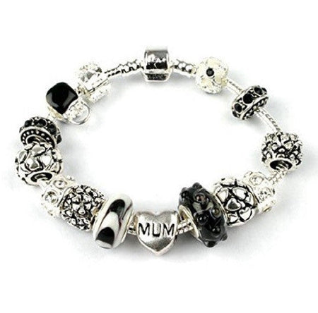 Mum 'Forever Mine' Silver Plated Charm Bead Bracelet