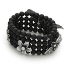 Designer Inspired 'Midnight Fleur' Black & Silver Diamante Flower & Dragonfly Stretch Bracelet