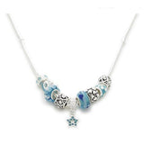 Silver Plated 'Misty Blue' Charm Bead Necklace
