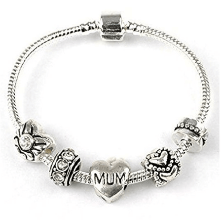Mum 'Black Beauty' Silver Plated Charm Bead Bracelet