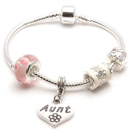 Aunt 'Vanilla Kisses' Silver Plated Charm Bead Bracelet