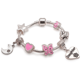 Children's Daughter Pink 'Dream Moon & Star' Silver Plated Charm Bead Bracelet