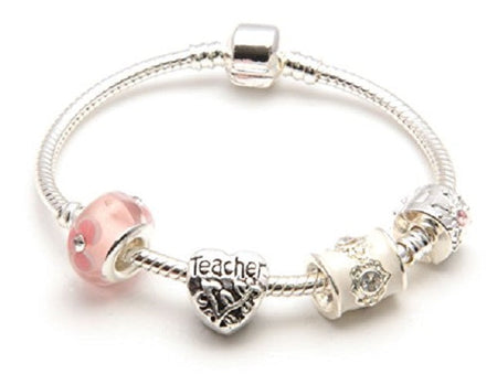 Adult's Teacher 'Apple for the Teacher' Silver Plated Charm Bead Bracelet