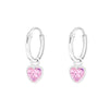 Children's Sterling Silver 'Pink Crystal Heart' Hoop Earrings