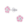 Children's Sterling Silver 'Pink Glitter Flower' Stud Earrings