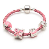 Children's 'Pretty In Pink' Pink Leather Charm Bead Bracelet