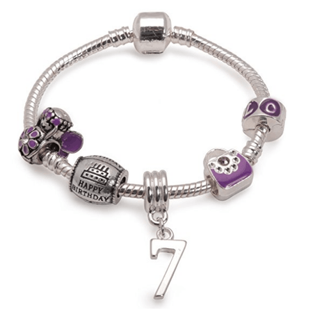 Children's Niece 'Purple Fairy Dream' Silver Plated Charm Bead Bracelet