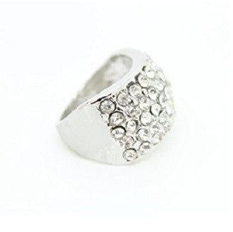 Designer Celebrity Silver Tone and Crystal Diamante 'Shimmer' Cocktail Ring