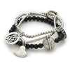 Black & Silver Tone 'Capture My Heart' Stretch Charm and Bead Bracelet