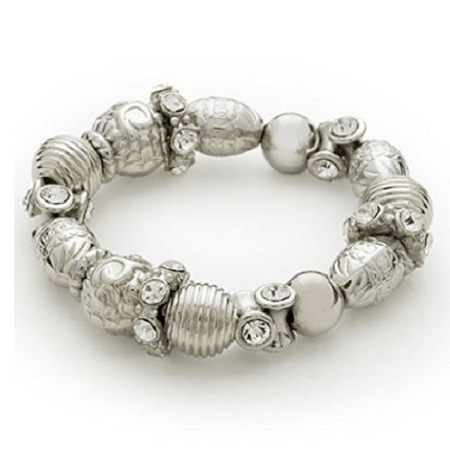 Designer Inspired 'Stern's Star' Tiger's Eye Gemstone/Silver Pave Czech Crystal Disco Ball  Bracelet